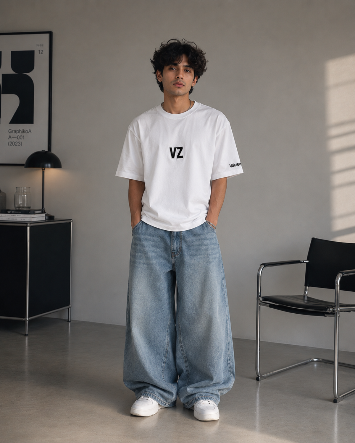 Velzeen Embroidery Drop Shoulder Tee
