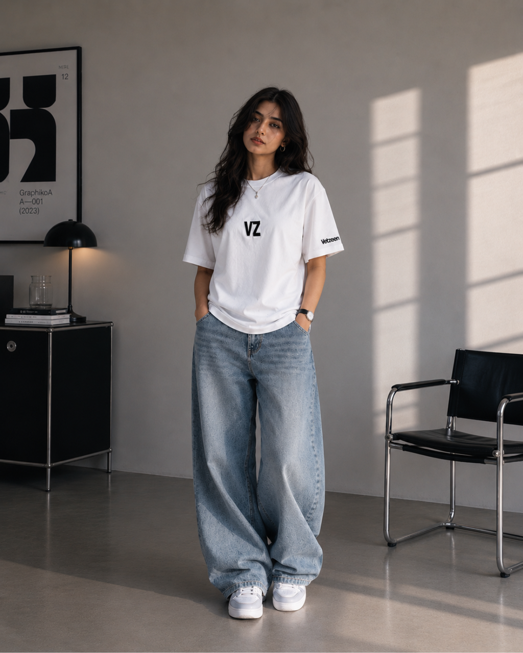 Velzeen Embroidery Drop Shoulder Tee